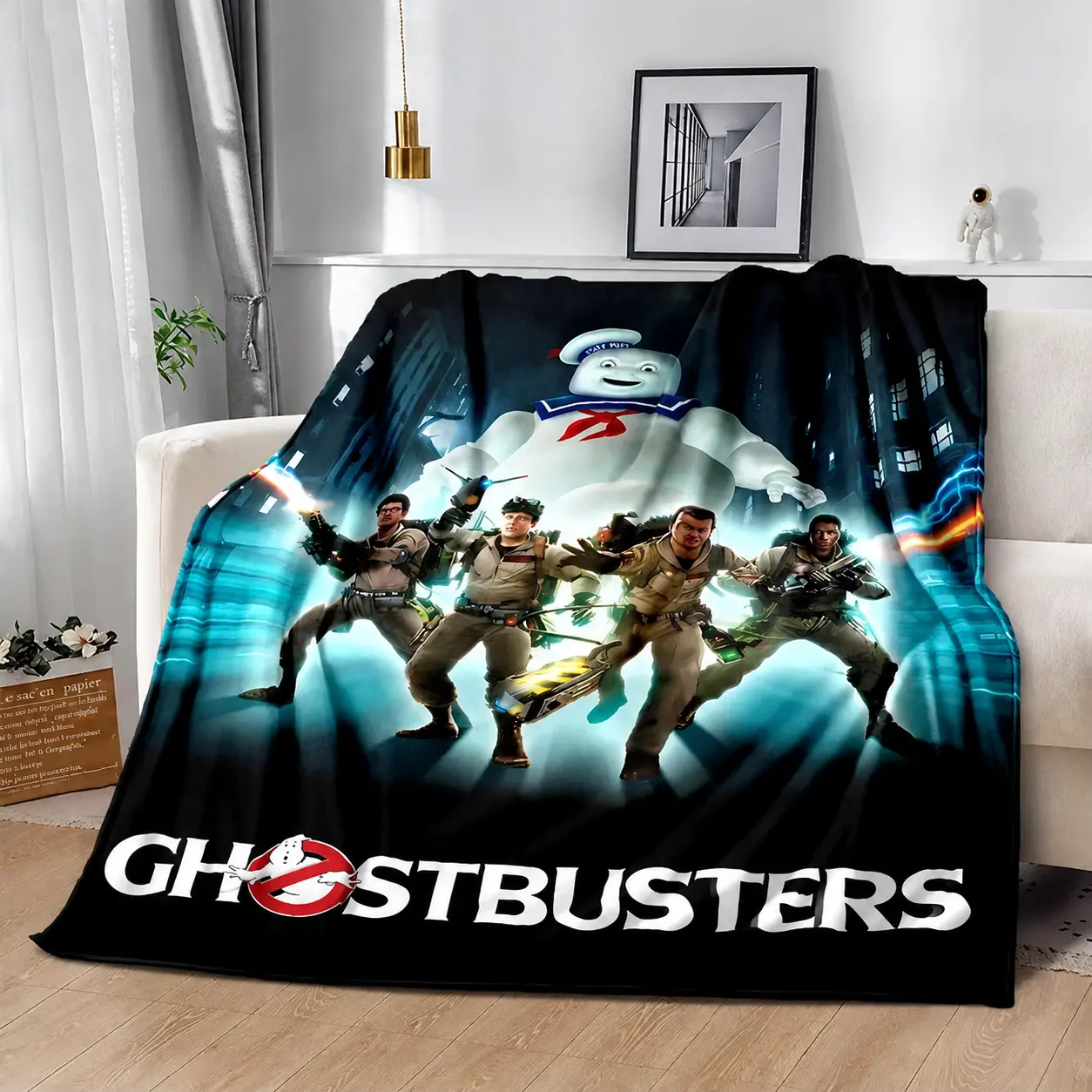 Ghostbusters Cartoon Printed Flannel Blanket, Soft Comfortable Blanket for Weekend Rest, Couch Lounging, Bedroom Decor, Daily Use, Cozy Gift Idea