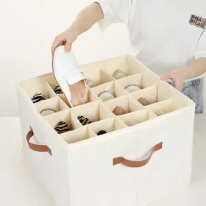 Fabric Shoe Storage Bin for Closet, Adjustable 16-Compartment Organizer Box with Clear Lid, Holds 8-16 Pairs of Shoes, Durable Oxford Fabric with Reinforced Handles, Easy Access Zipper, Perfect for Dorm Rooms,Practical Mother’s Day Gift for Mom