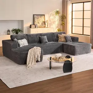 ModMood Velvet Sofa Cloud Sectional Couches for Living Room Modular 133X70 Inch Plush Corduroy U-Shaped Floor Couch Set with Deep Seat Chaise Ottoman No Assembly Required Oversized Futon couches  living  room family outdoorfun