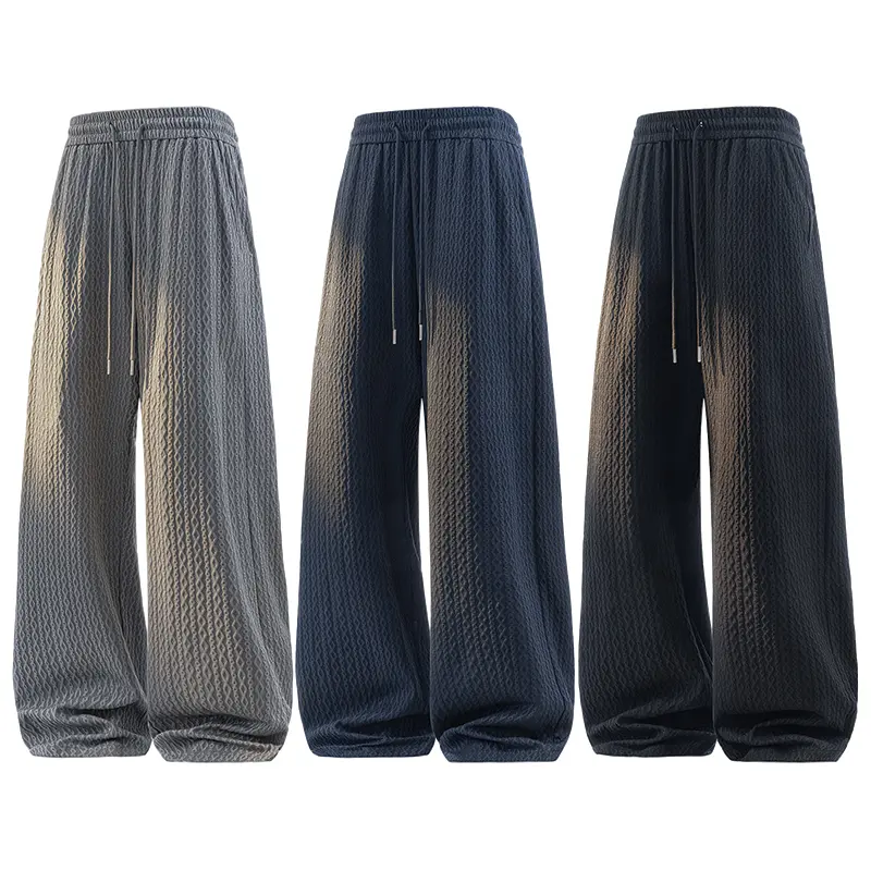 Men's Wavy Ribbed Drawstring Plain Pants - Lightweight Flowy, Airy and Breathable Stretchy Bottoms, Casual Adventure Pants for Holiday Getaways, Casual Hangouts, Lightweight Flowy Men's Pants