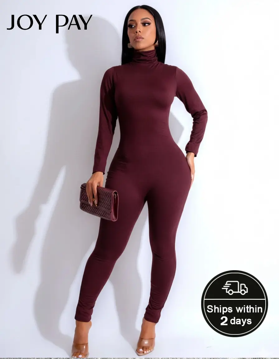 JOYPAY Women's Turtleneck Bodysuit - Chic Longsleeves Form-Fitting Full-Length Jumpsuit, Elegant High Neck Basic Breathable Stretch Plain Polyester Fabric for All Seasons, Day, Comfortable, Fashion, Minimalist, Fitted, Elegance, Long Sleeve, High Neck Add