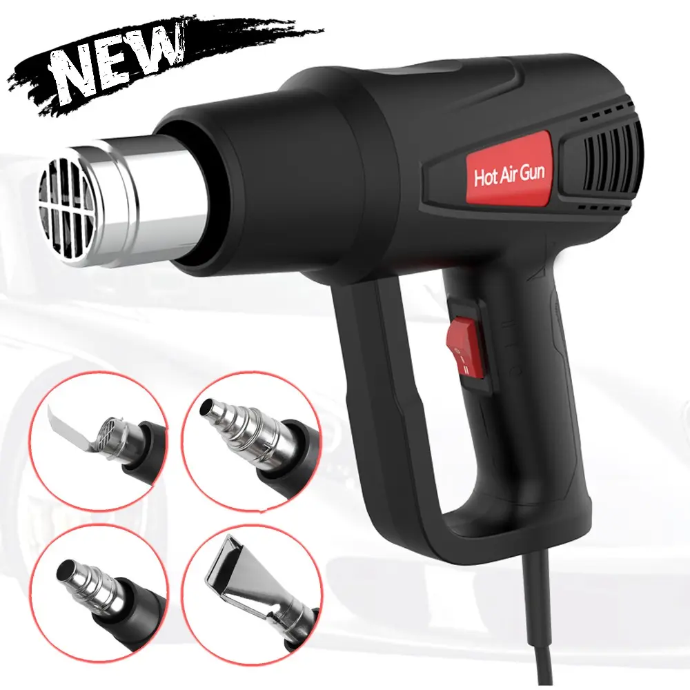 Heat Gun 2000W 122℉-1200℉（50℃- 600℃）Fast Heating Heavy Duty Hot Air Gun Kit Variable Temperature Control Overheat Protection with 4 Nozzles for Crafts, Shrinking PVC, Stripping Paint,Black