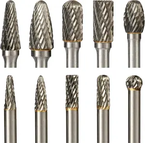 Carbide Burr Set   Bits Rotary Tool Bits 1/4" Shank 10 count Double Cut  Carving Accessories  Burrs Metal Grinding Engraving Polishing Porting Trimming