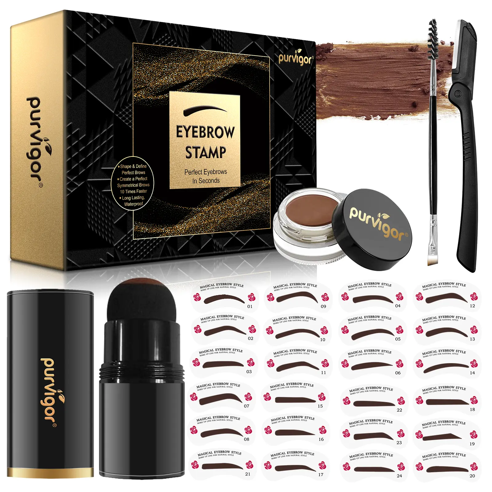 Eye Brow Stamping Kit, Brow Stamp Trio Kit, Perfect Bushy Eyebrows, Dark/Light/Medium Brown Eye Brow Stamping Kit, Brow Stamp Trio Kit, Perfect Bushy Eyebrows, Dark/Light/Medium Brown