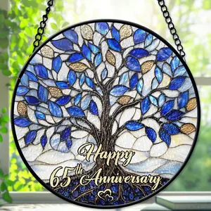 65th Wedding Anniversary Glass Suncatcher, Blue Sapphire Wedding Keepsake Suncatcher, Wedding Anniversary Gift for Parents, Couple Keepsake Gift, Anniversary Ornament