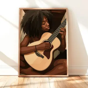 Boho Room Decor, Afrocentric Music Poster, Soulful Art Gift, Melanin Woman Playing Guitar Wall Art, Room Decor, Unframed