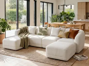 143" Cloud Sectional Couches for Living Room, 4 Seater Modern Contemporary Sofa with 2 Ottomans & Curved Arms, Boneless Couch with Pillows, Modular Couch with Low Back and Deep Seat, Comfy Sofa Couches for Living Room