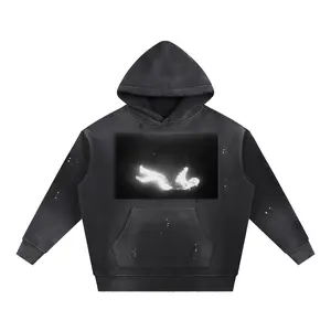 Custom Designed Vintage Washed Frayed Fleece Hoodie