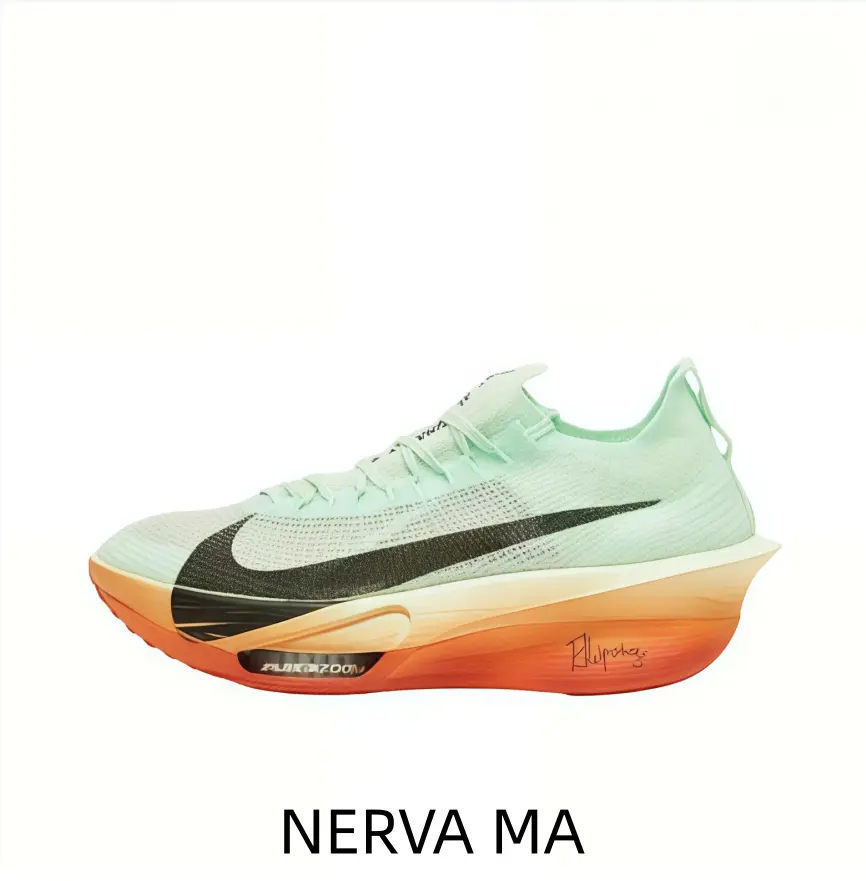 Mint green gradient orange carbon plate racing athletic shoes with one-piece fly knit upper, built-in air cushion delivers explosive rebound for marathon and daily road running training