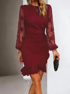 Fashion New Lace Bubble Sleeve Dress, Elegant Women's Clothing, Stylish Chic Party Wear, Trendy Summer