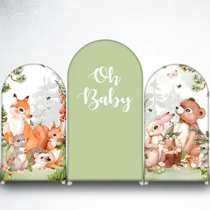 Woodland Animals Fox and Squirrel Arch Backdrop Cover for Kids Party Photo Booth