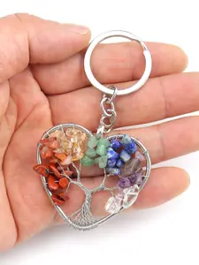 7 Chakra Healing Crystal Tree Keychain with Natural Stones, Unique Handmade Design for Car and Home Decor, Perfect Gift for Friends and Family, Tree of Life Motif, Keychain Jewelry