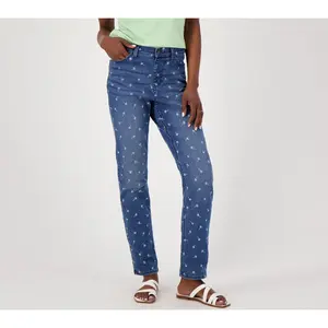 Denim & Co. Easy Stretch Denim Easy Fit Printed Motif Jean