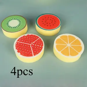 4pcs Colorful Fruit Slice Non-Woven Reusable Kitchen Cleaning Sponge Set, Reusable Pads for Home Use