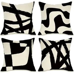 Fahrendom Geometric Decorative Throw Pillow Covers 18 x 18 Set of 4, Creative Decorative Cushion, Black White Abstract Modern Art Porch Patio Outdoor Pillowcase, Minimalist Sofa Couch Cushion Case Home Decor
