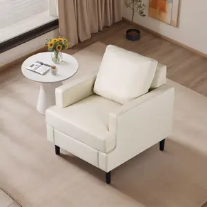 Segawe Modern Linen Fabric Sofa Comfy Wood Legs Mid-Century Armchair Single Sofa Chair Furniture Couch