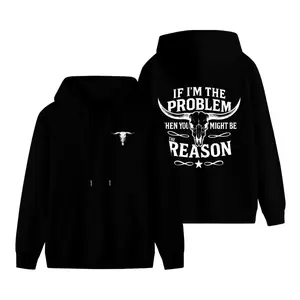 Unisex Country Western Hoodie - Easter Idea, Bold Quote Graphic, Longhorn Skull Design, "If I'm the Problem Then You Might Be the Reason", Soft Classic Fabric, Menswear Tops, Cozy Long Sleeve for Men & Women