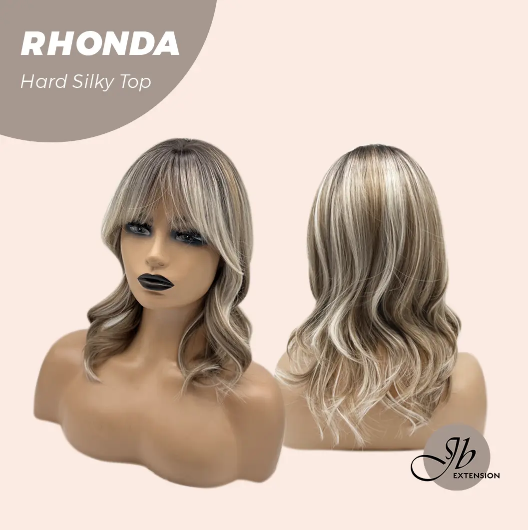 JBEXTENSION 15 Inches Scalpiana Curly Mix Blonde 3.5X4 Hard Silky Top Natural Scalp Effect Wig with Bangs RHONDA