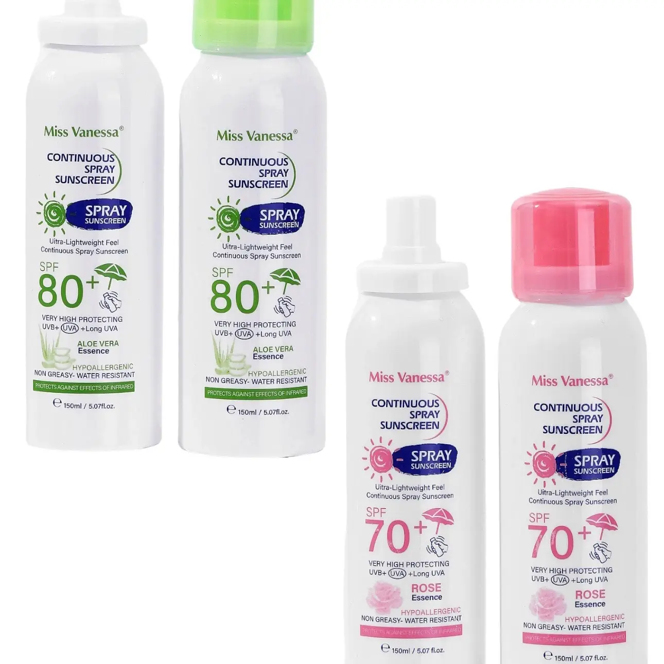 2PC-Ultra Light weight-Creamy Matte Satin White Base -Continuous Spray-Water Resistant Sunscreen-SPF 70+-Hypoallergenic-Non Greasy-Make up Primer-Miss Vanessa