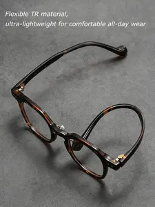 Retro Tortoiseshell Small Square Round Eyeglass Frames, Unisex Lightweight Flexible TR90 Prescription Glasses, Blue Light Blocking Myopia Optical Spectacles