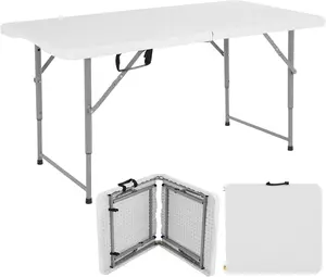 4 FT Heavy-Duty Plastic Adjustable Folding Utility Table with Carrying Handle, Outdoor Table for Garden Party, Camping, Home Supplies, Adjustable Folding Table