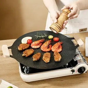 AORAN KITCHEN Thin Korean BBQ Grill Pan, 11-Inch Iron Non-Stick Coating, Stovetop Compatible Multi-Purpose Grill & Fry Pan, Ideal for Home Cooking, Parties, Travel and Outdoor Use