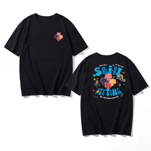 MoodTees Puzzle Graphic T-Shirt – American streetwear black short-sleeve tee, abstract puzzle print, 100% cotton, soft breathable fabric, comfortable relaxed fit, trendy urban style, casual everyday wear, perfect for layering and gifts