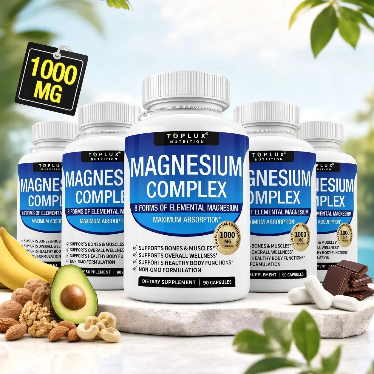 Multiple bottles of discounted Toplux magnesium complex - 8 kinds of essential magnesium supplements