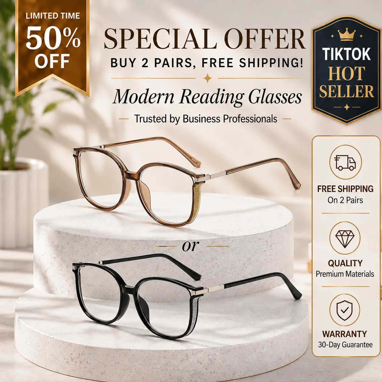 Modern Reading Glasses - Trusted by Business Professionals, 50% Off Special Offer, Buy 2 Pairs Free Shipping, TikTok Hot Seller, Premium Materials, 30-Day Warranty