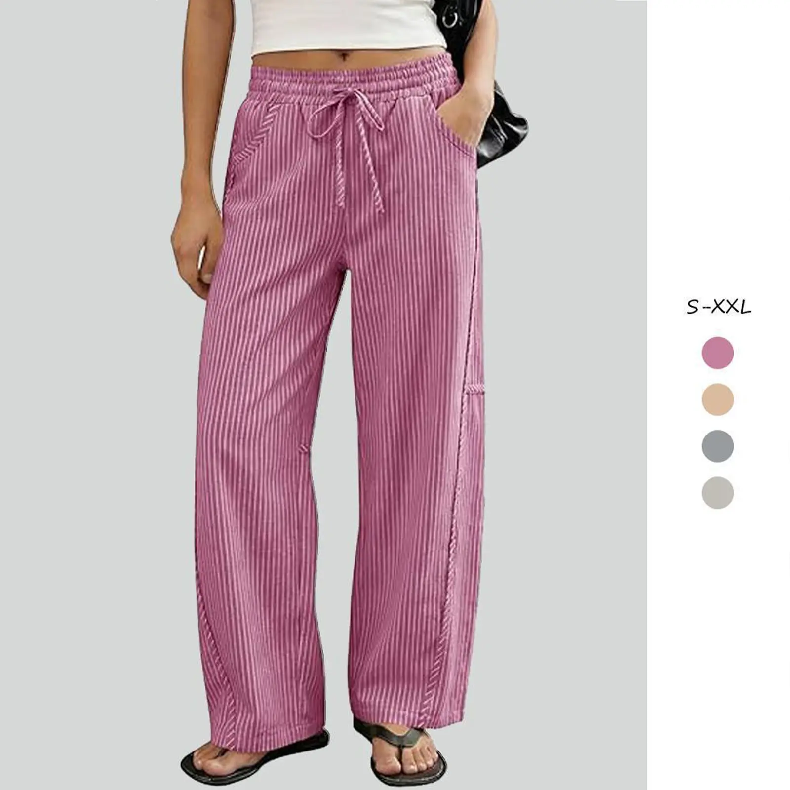 Imily Bela Viral Barrel Leg Pants - Wide Leg Striped Lounge Trousers | TikTok's Favorite Baggy Pants with Pockets