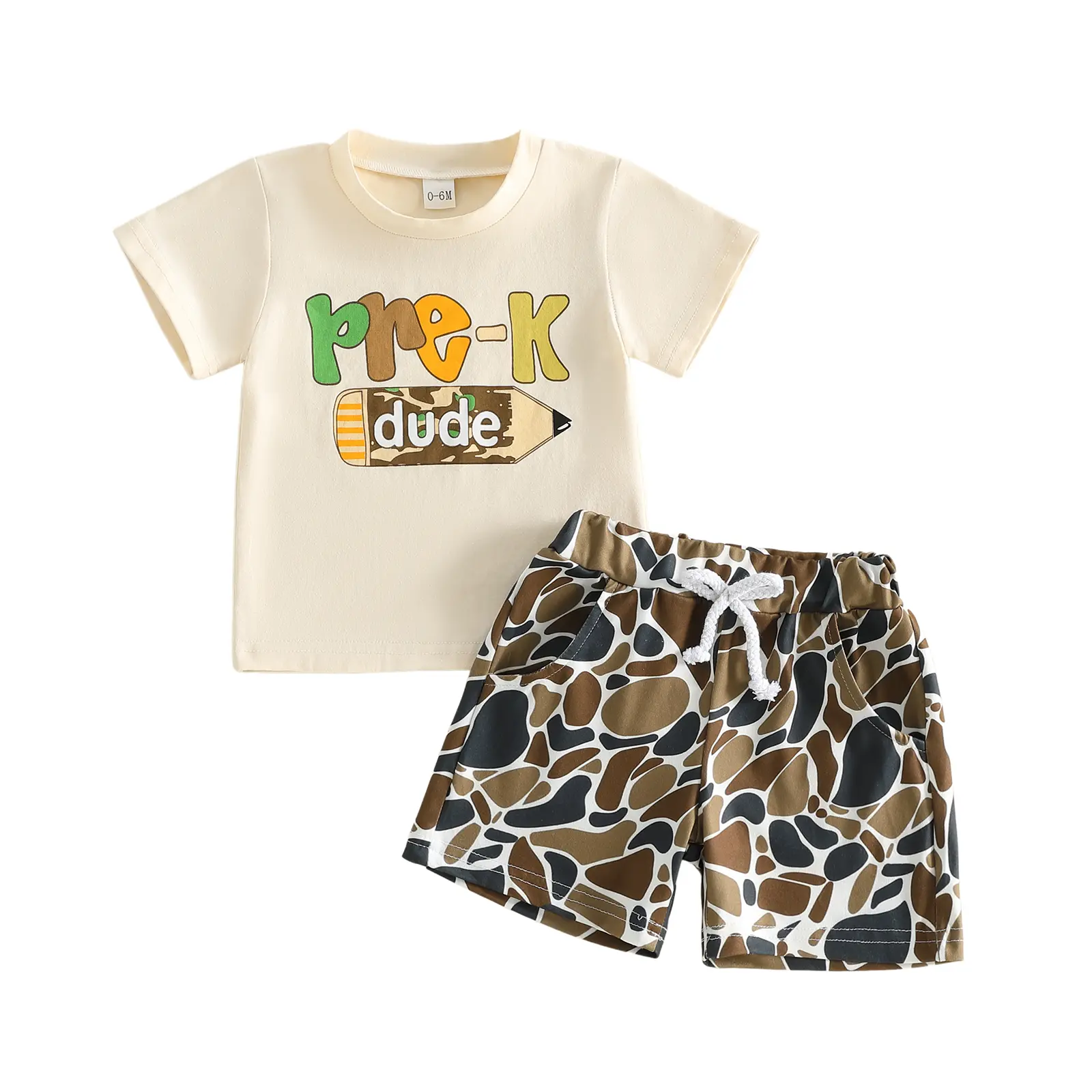 Toddler Baby Little Boys Back to School Outfits Letter Pencil Print Short Sleeve T-Shirts Camouflage Shorts Clothes Set 2-5 Years