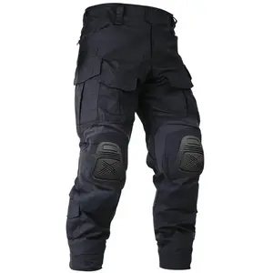 Men's outdoor pants with knee pads, camouflage work pants, waterproof hiking pants, 10 pockets (without waistband)