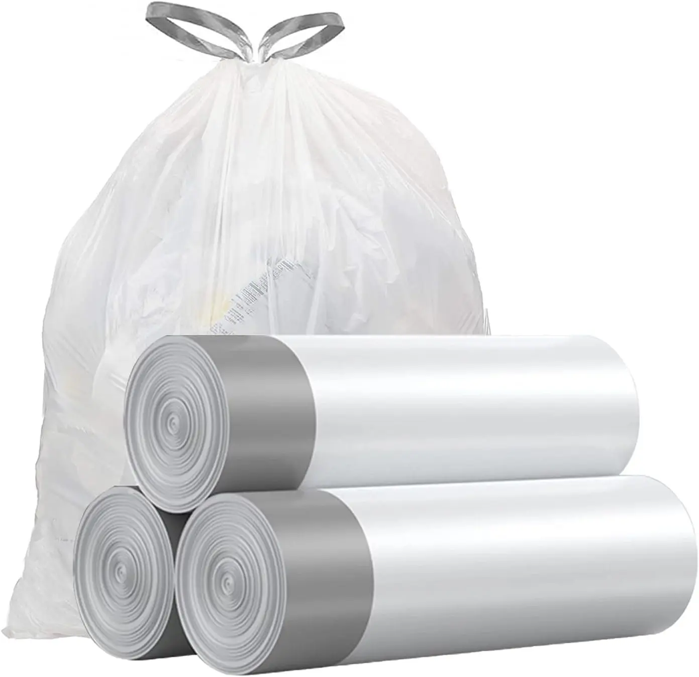 Small Trash Bags 4 Gallon - Drawstring, Individual Unscented Small Garbage Bags, White Trash Can Liners For Bathroom, 57 Count
