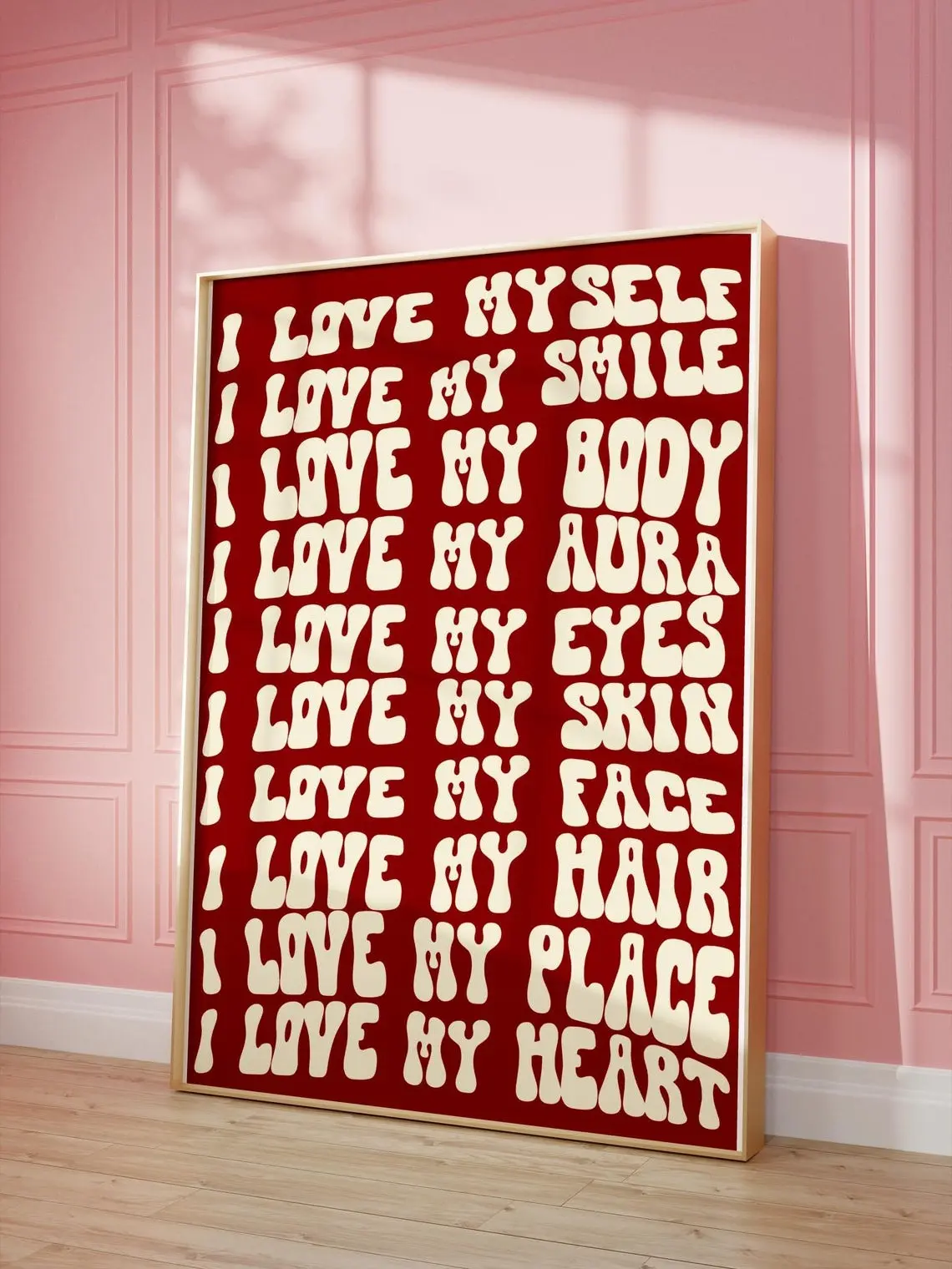 Red Positive Quote Print – Preppy Newspaper Wall Art for Dorm, Bathroom or Apartment Motivation Decor