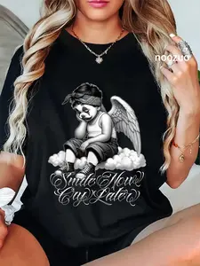 100% Cotton SMILE NOW CRY LATER Angel Payaso Cholo Chola Tattoo Chicano T-Shirt