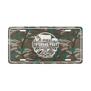 Hunting Camo BBQ, Custom License Plate, Grill Fork Spatula Flames, Modern Green Leaf Camouflage, Anti-Fade Gloss Finish, Car Truck SUV Decor, Unique Cookout Statement, Foodie