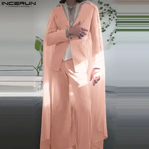 INCERUN Elegant And Stylish Men's Suit Jacket With A Long Mesh Shawl Design. Ideal For yb concerts outfit,Fall Outfit.