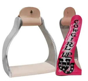Showman Lightweight Twisted Angled Aluminum Pink 'Cowgirl Up' Stirrups