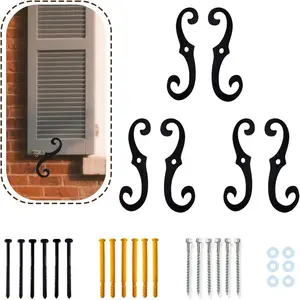 6 Pcs 6.5" Black S Style Shutter Dogs Hardware - Decorative Shutter Dog Holders for Exterior Outdoor Window Shutters