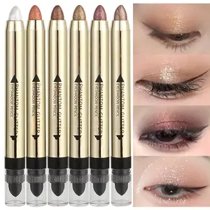 6 pieces, dual-ended eyeshadow stick with fine glitter, matte, and pearlescent shades, colorful gradient highlighter eyeshadow pen, rotating waterproof and sweat-resistant eyeshadow pencil, one-stroke contouring eyeliner pen,  three-dimensional eye