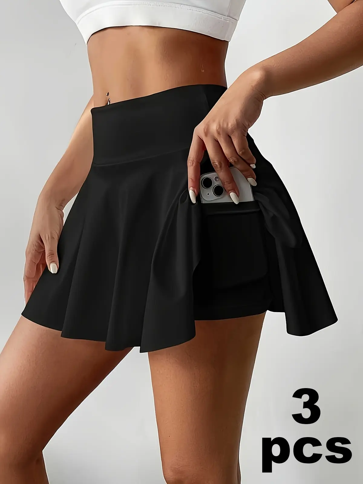 Women's 3 Piece High-Waisted Sporty Short Skirt, Slim-Fitting Yoga Fitness Dress, Soft Stretchable, All-Seasons, Perfect for Daily Wear & Dates, Skirts With Shorts Underneath, Workout Skirts