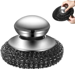 Steel Wool Scrubber with Handle, Upgrade Heavy Duty Stainless Steel Dish Scrubber for Cleaning Dishes, Iron Pots, Stoves, Kitchen Sink (1 pcs)