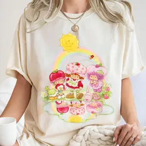 Strawberry Shortcake Graphic T-Shirt, Gift For Her Comfort Cotton, Cartoon Cute Womenswear Top