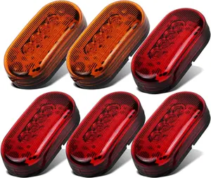 2 Amber + 4 Red 12V 4" x 2" Oval Led Truck Side Marker Light Surface Mount 10 Diodes, Sealed Trailer Led Clearance and Side Marker Lights, Black Base, Rectangular Rectangle Led Lights