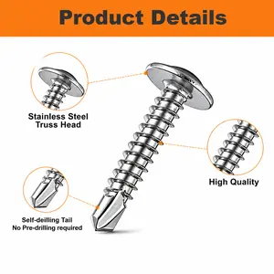 [Summervibes] 200PCS Carbon Steel Self-Drilling Tek Screws, Heavy-Duty Industrial Truss Head Sheet Metal Screws Kit for No-Drill Fast Installation in Metal Work, DIY Projects