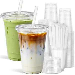 24 Oz Plastic Cup with Lid and Straw, Reusable Transparent Ice Coffee Mug, Durable BPA-Free Drinkware for Iced Tea, Milkshakes, Smoothies