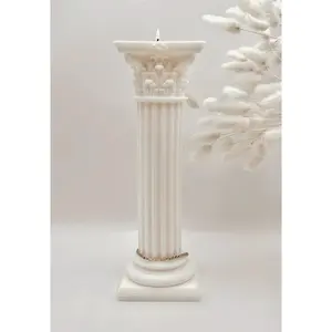 Large Roman Column Candle - Decorative White Candle with Decorative Cap and Base for Freshening Decor