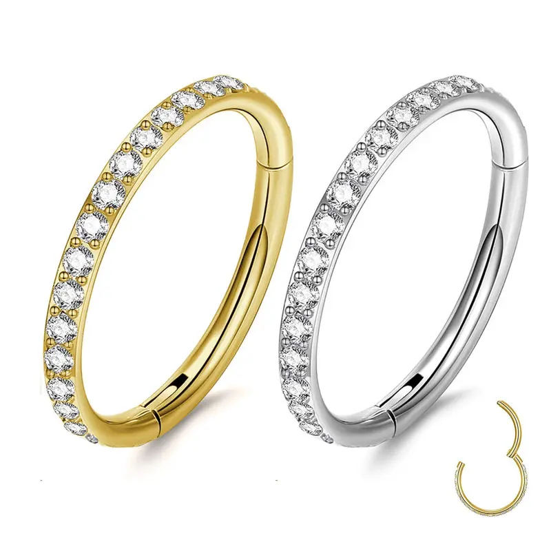 20G/18G Titanium Micro Gem Hinged Ring for Nose and Ear Piercings, Nose Rings,Conch Helix Daith Lip Piercing,Body Piercing Jewelry