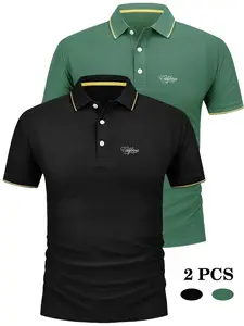 Men's Regular Fit Geometric Print Knitted Polo Shirt, Casual Short Sleeve Half Zip Top for Summer, Fashion Men's Clothes for Daily Wear, Gamis, Menswear, Polo Tees