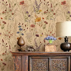 Removable Vintage Floral Decorative Wallpaper Roll, Bohemian Style Pet Self-Adhesive Wallpaper, Easy Installation, Ideal for Cabinets, Living Room, Dorms, Rentals